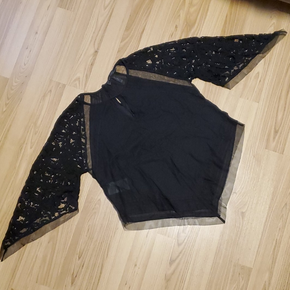 BCBG Max Azria Sheer Black Asymmetrical Blouse